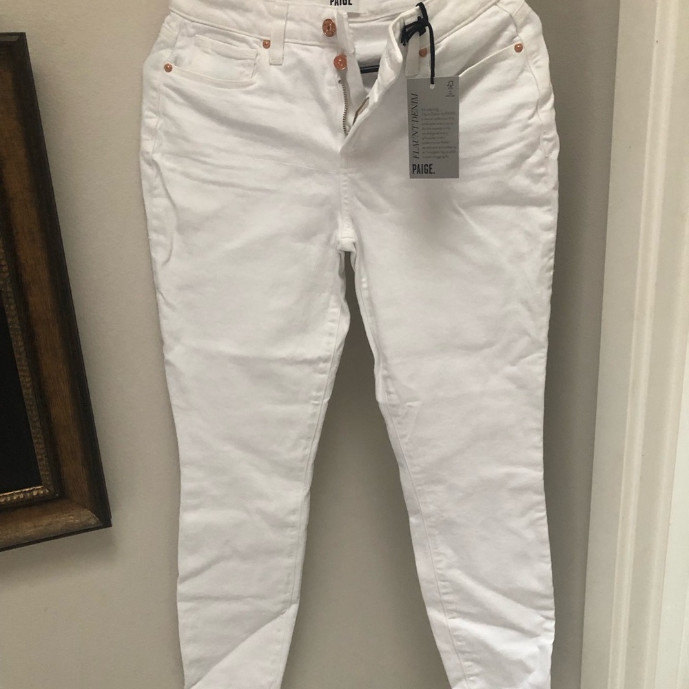 Paige Women's White hologram rise skinny Jeans